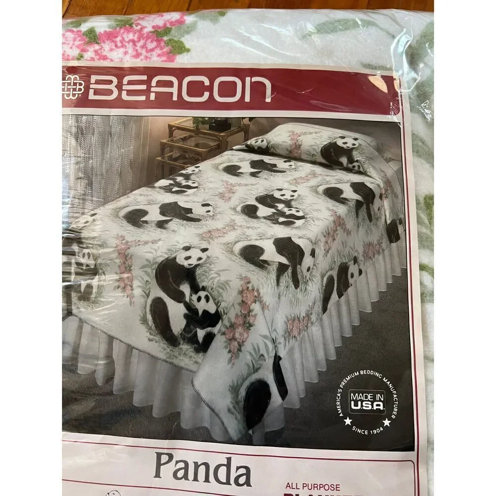 Vintage Beacon Panda Blanket twin/full New  72 x 90” old stock